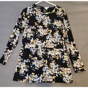 Womans J JILL Long Sleeve Floral Long Tunic Top Shirt Surplice Faux Top Sz‎ XS